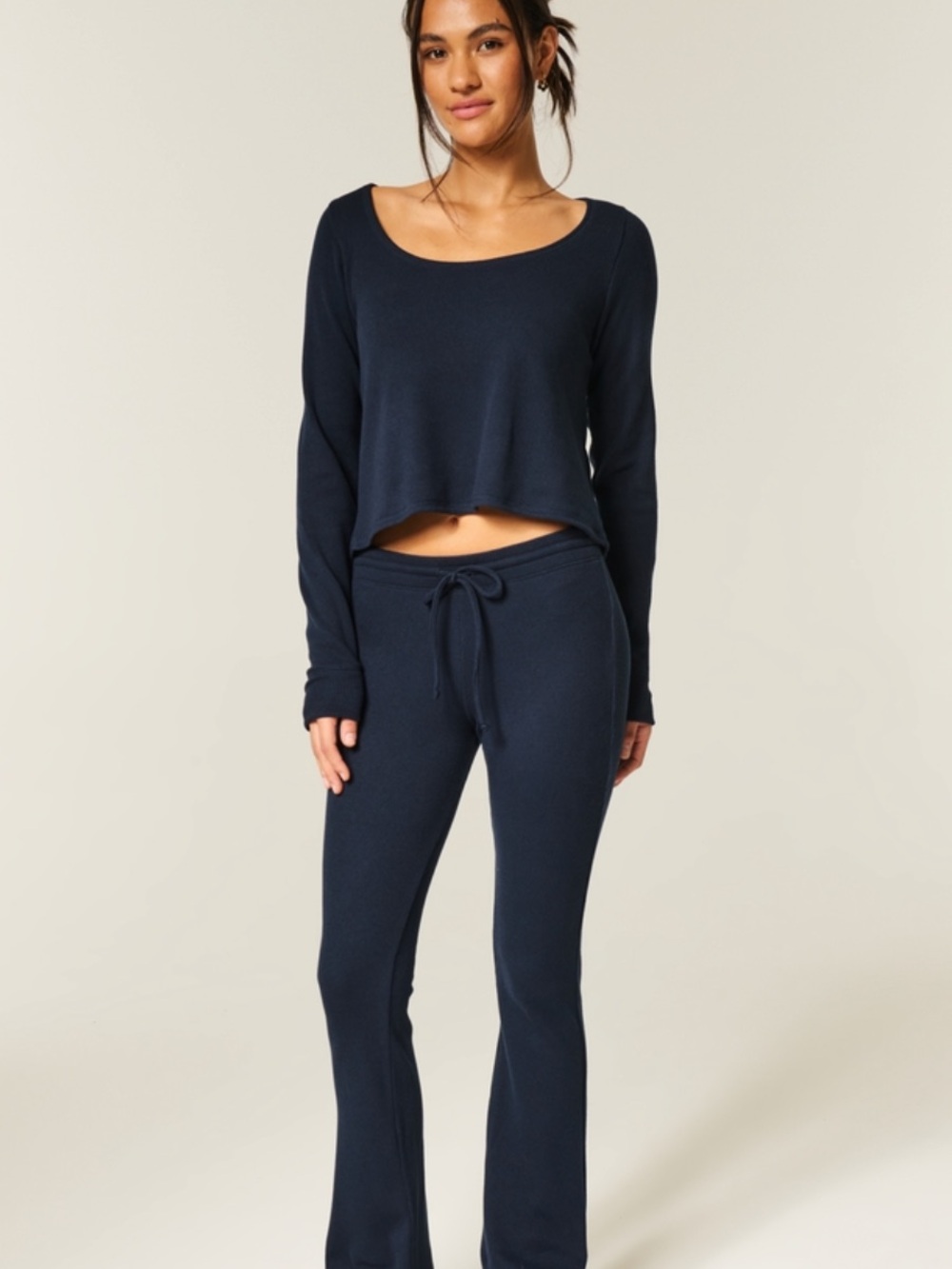 Hollister Navy Waffle long sleeve scoop top